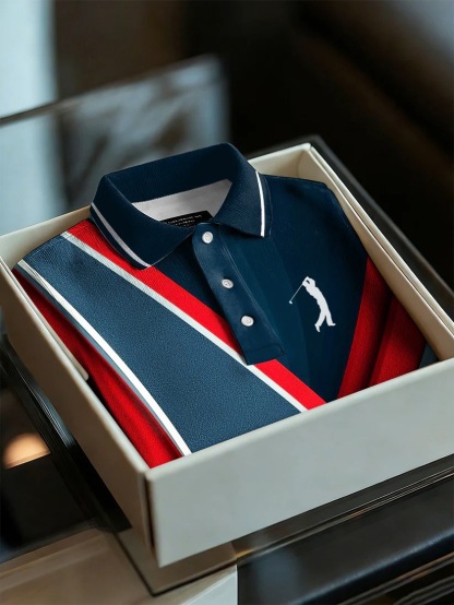 Men's Business Style Print Short Sleeved Polo Shirt