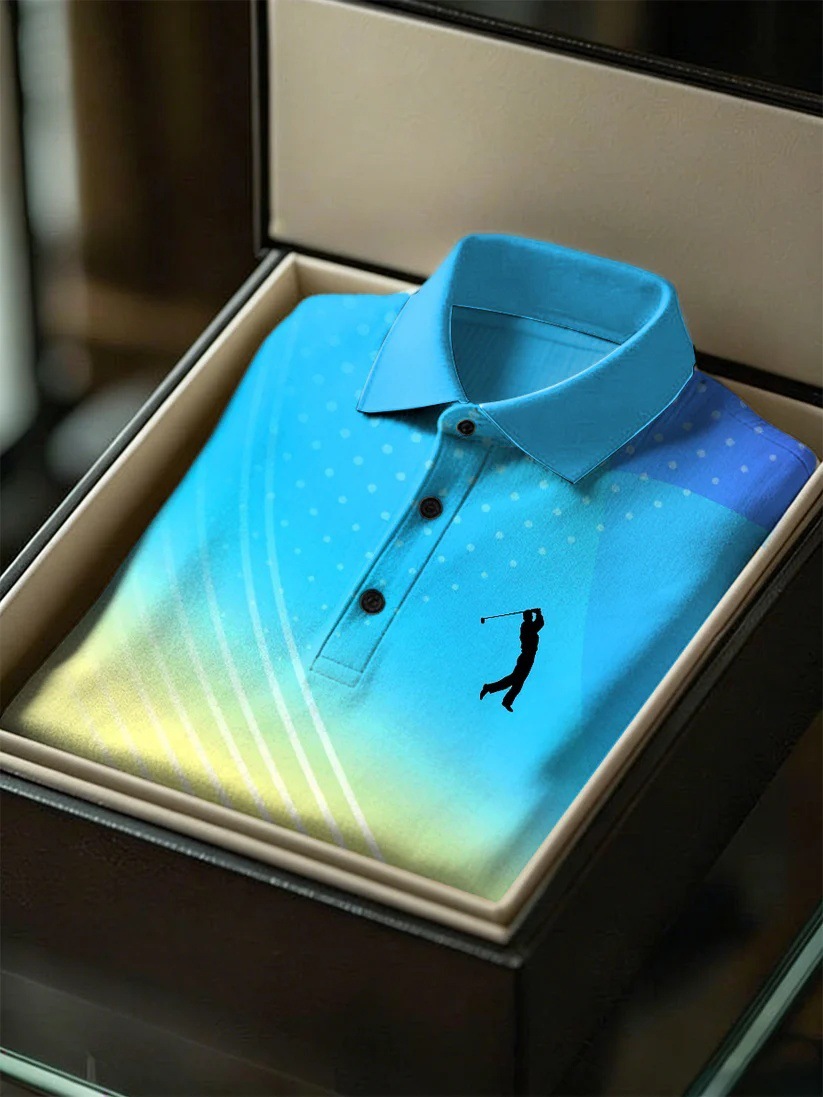 Men's Business Style Print Short Sleeved Polo Shirt