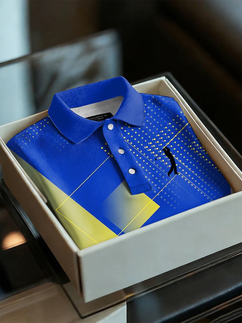 Men's Business Style Print Short Sleeved Polo Shirt