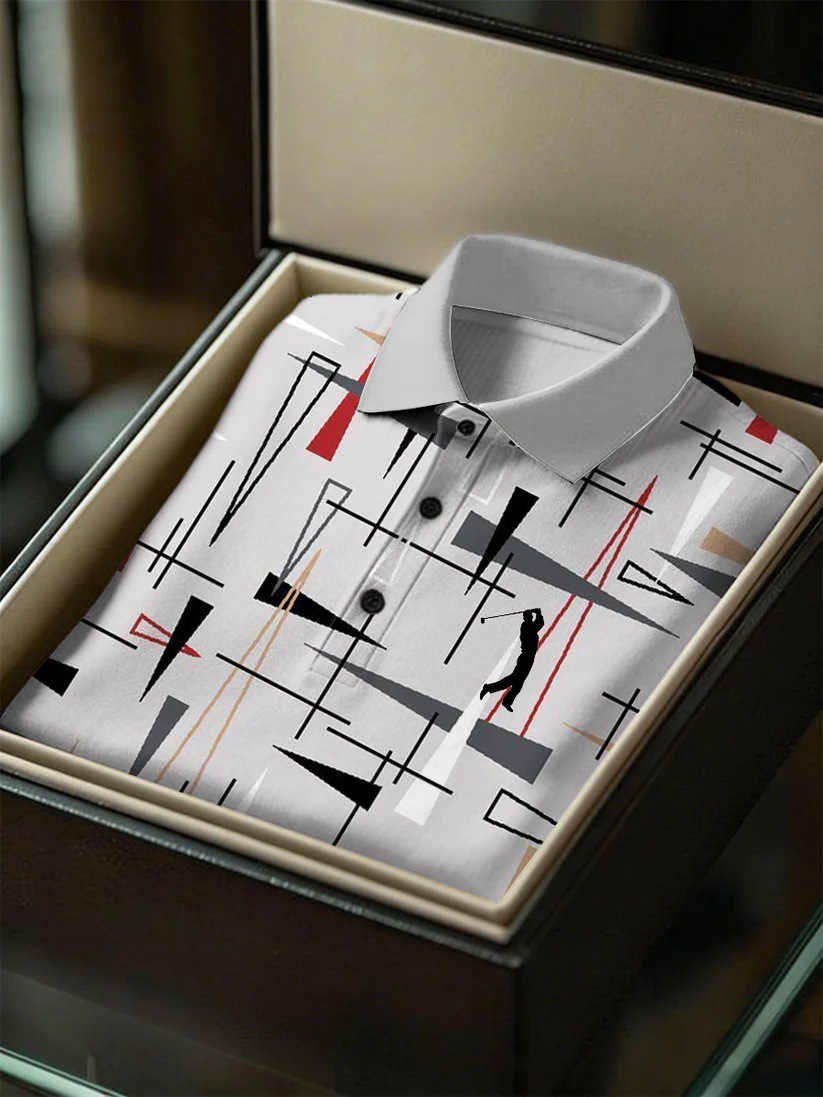 Men's Business Style Print Short Sleeved Polo Shirt