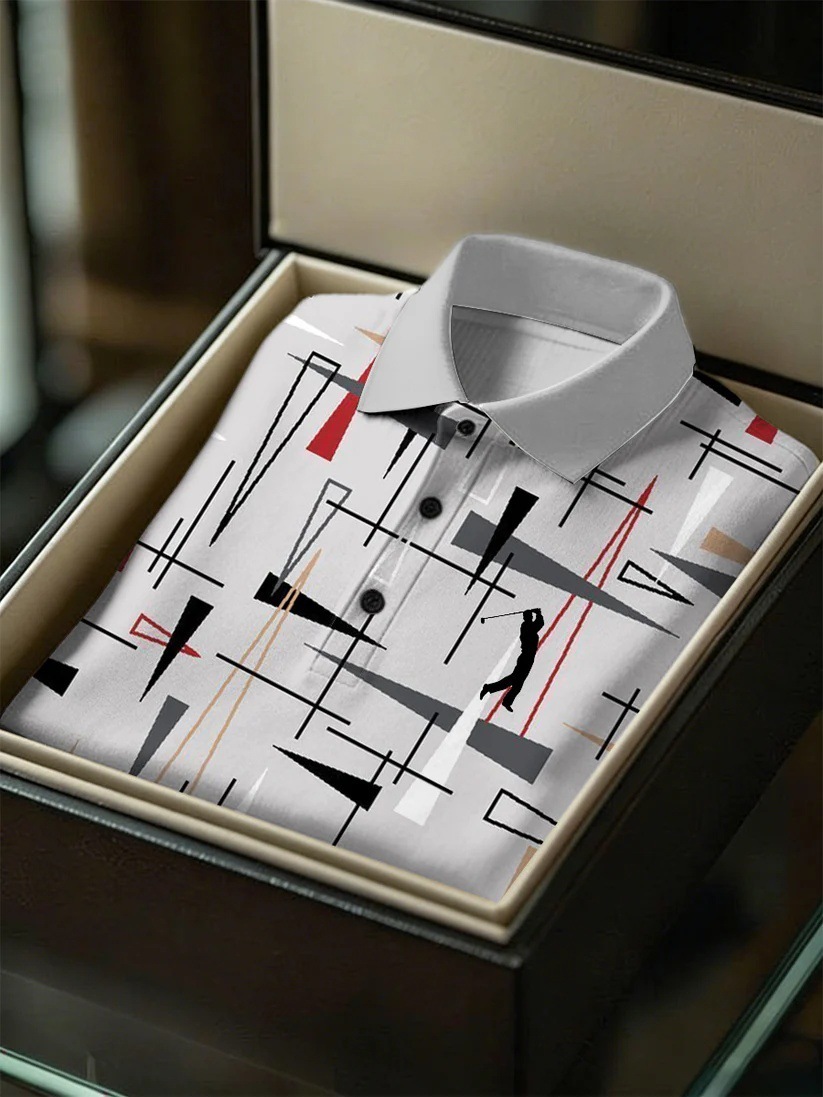 Men's Business Style Print Short Sleeved Polo Shirt