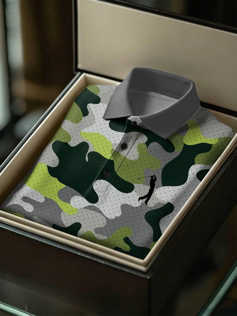 Men's Business Style Print Short Sleeved Polo Shirt