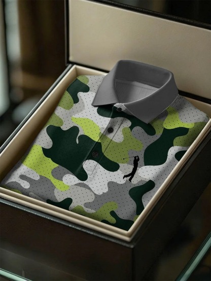 Men's Business Style Print Short Sleeved Polo Shirt