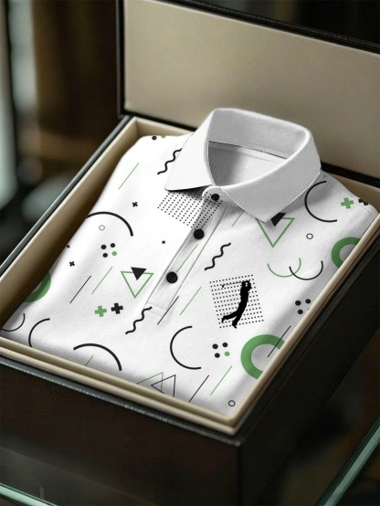 Men's Business Style Print Short Sleeved Polo Shirt