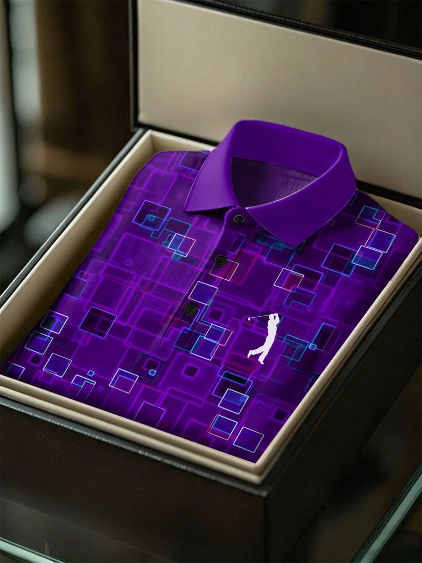 Men's Business Style Print Short Sleeved Polo Shirt