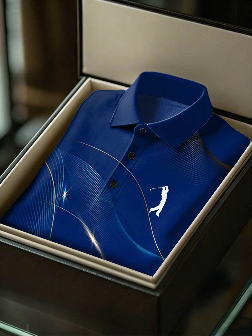 Men's Business Style Print Short Sleeved Polo Shirt