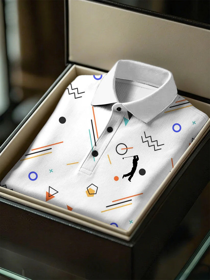 Men's Business Style Print Short Sleeved Polo Shirt