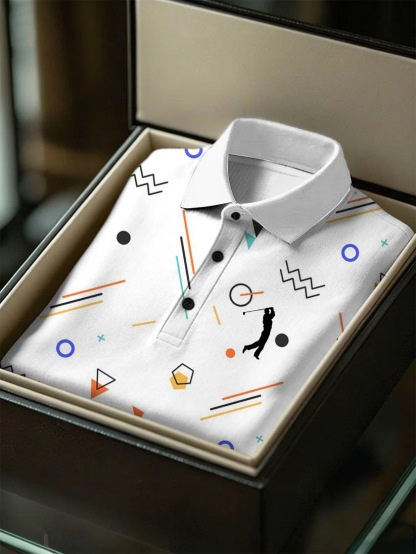 Men's Business Style Print Short Sleeved Polo Shirt