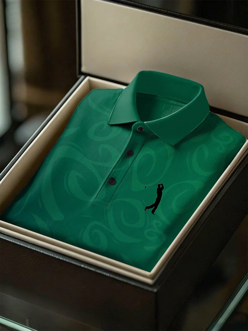 Men's Business Style Print Short Sleeved Polo Shirt