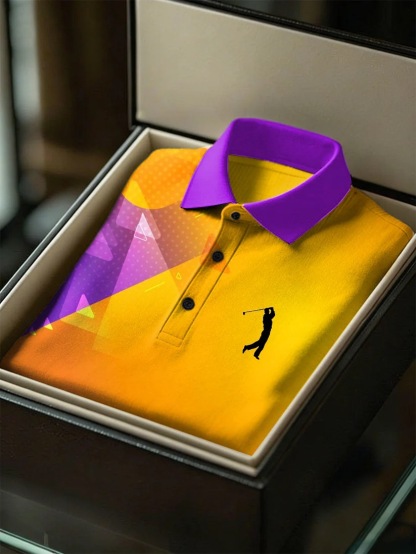 Men's Business Style Print Short Sleeved Polo Shirt