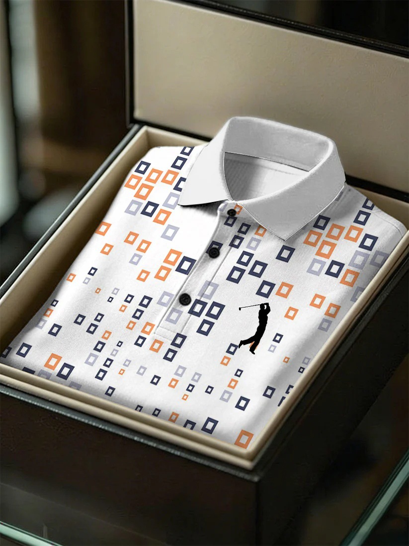 Men's Business Style Print Short Sleeved Polo Shirt