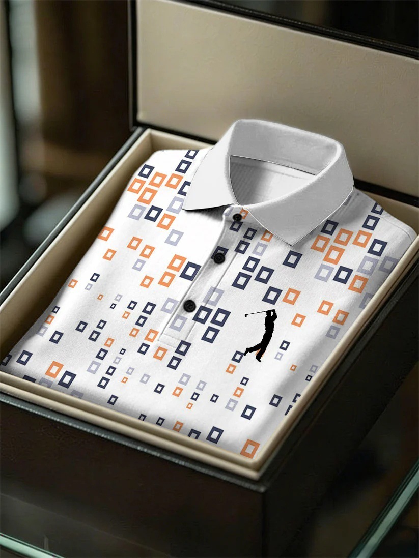 Men's Business Style Print Short Sleeved Polo Shirt