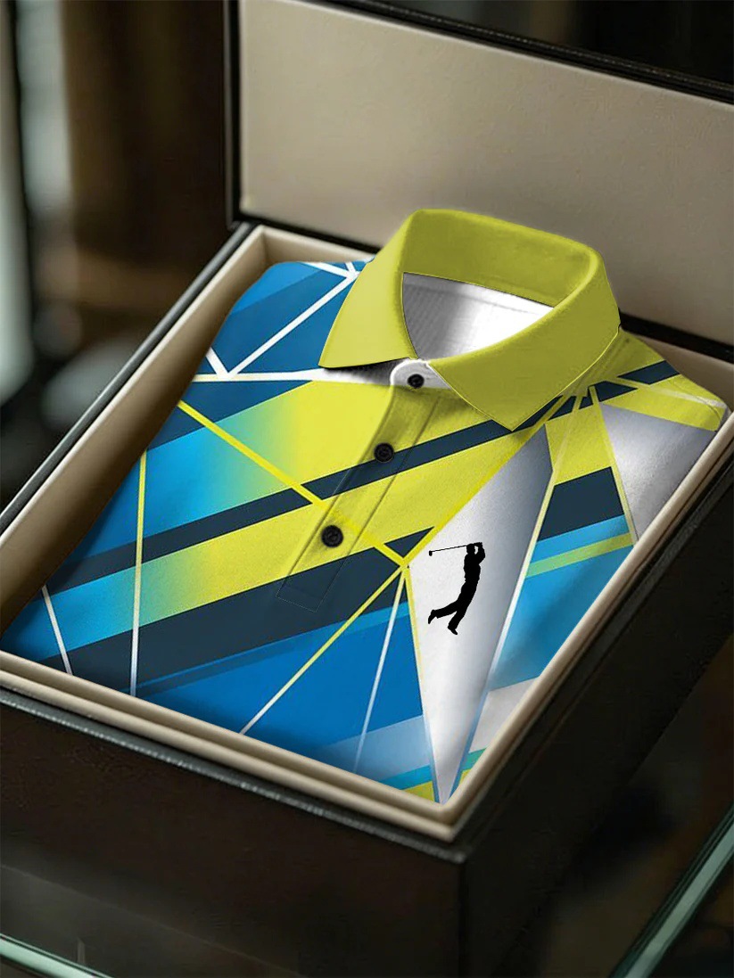 Men's Business Style Print Short Sleeved Polo Shirt