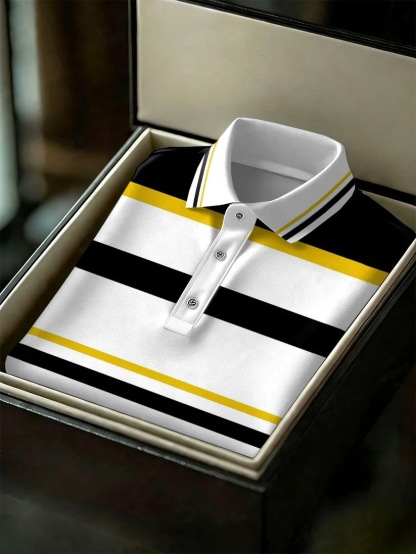 Men's Business Style Print Short Sleeved Polo Shirt