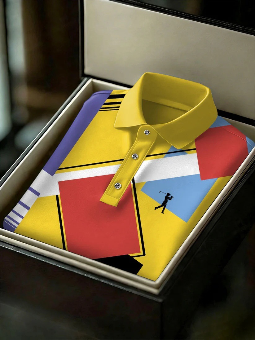 Men's Business Style Print Short Sleeved Polo Shirt