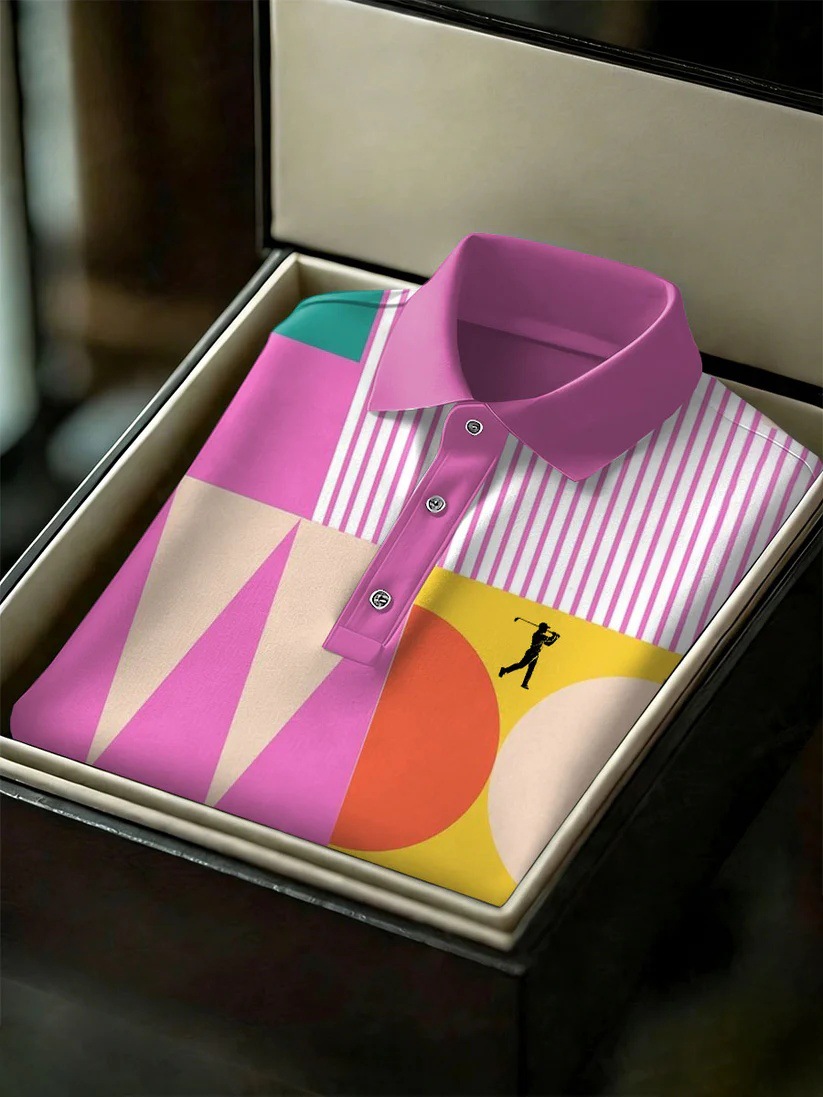 Men's Business Style Print Short Sleeved Polo Shirt