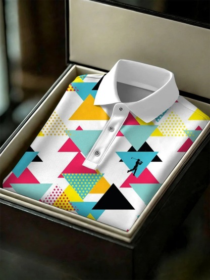 Men's Business Style Print Short Sleeved Polo Shirt