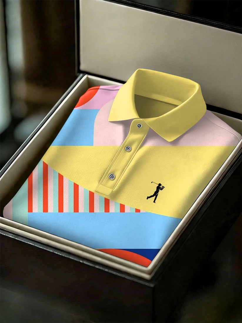 Men's Business Style Print Short Sleeved Polo Shirt