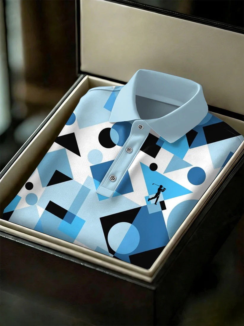 Men's Business Style Print Short Sleeved Polo Shirt