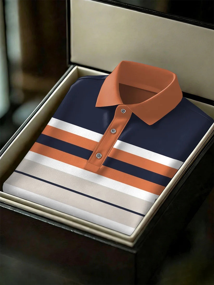 Men's Business Style Print Short Sleeved Polo Shirt