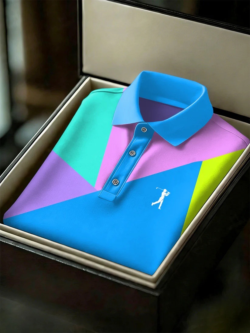 Men's Business Style Print Short Sleeved Polo Shirt