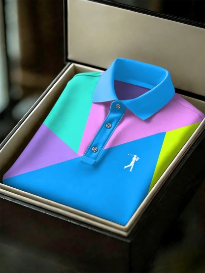 Men's Business Style Print Short Sleeved Polo Shirt