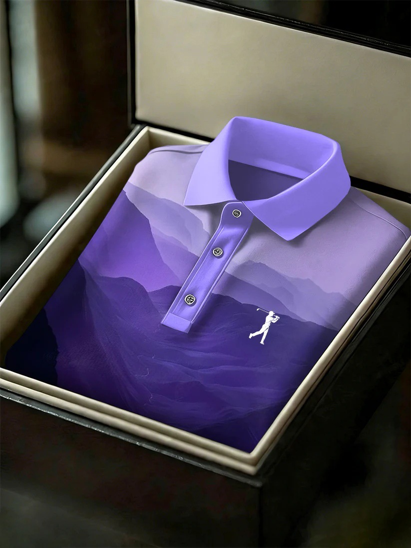 Men's Business Style Print Short Sleeved Polo Shirt