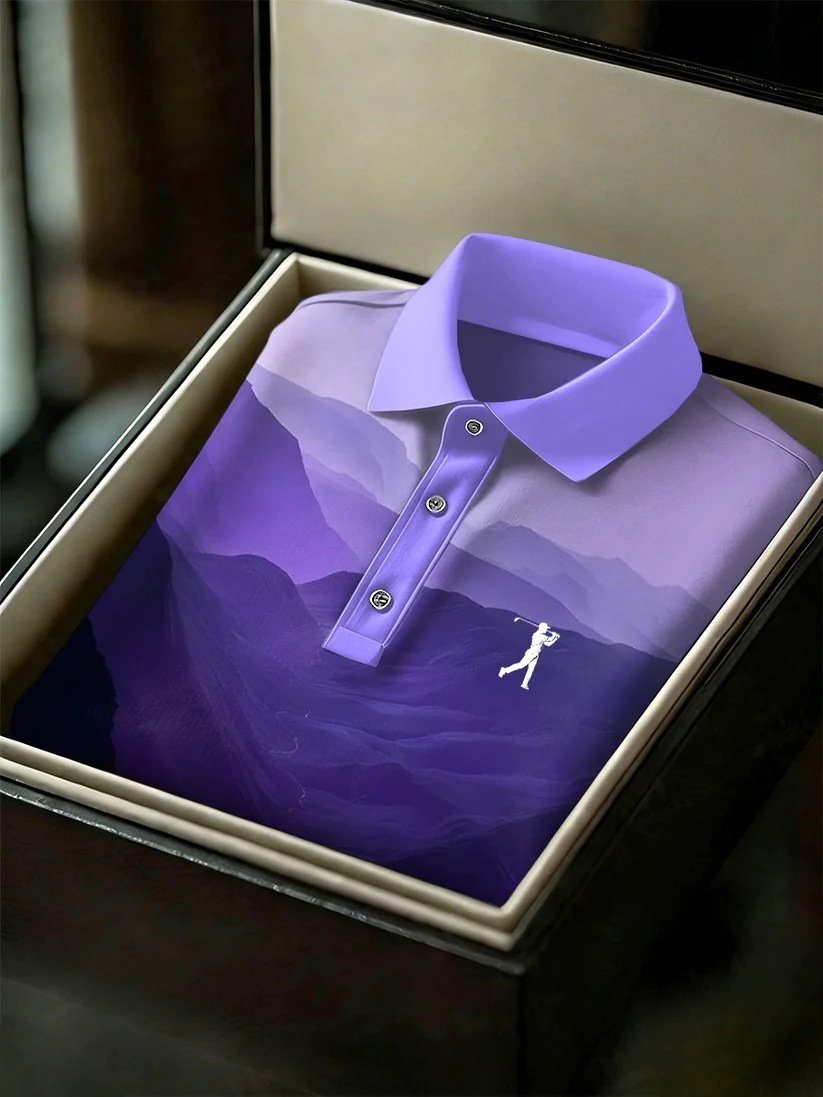 Men's Business Style Print Short Sleeved Polo Shirt