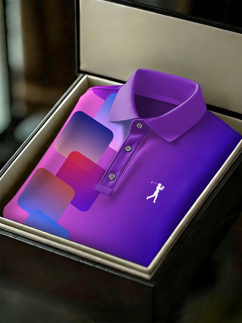 Men's Business Style Print Short Sleeved Polo Shirt