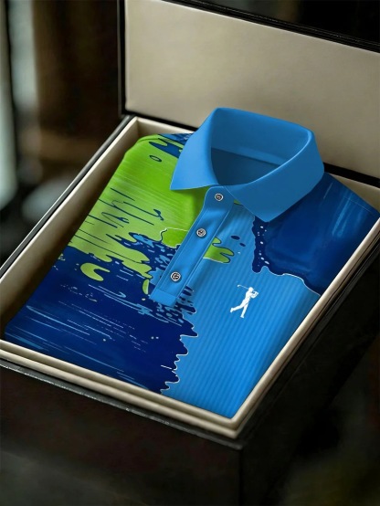 Men's Business Style Print Short Sleeved Polo Shirt