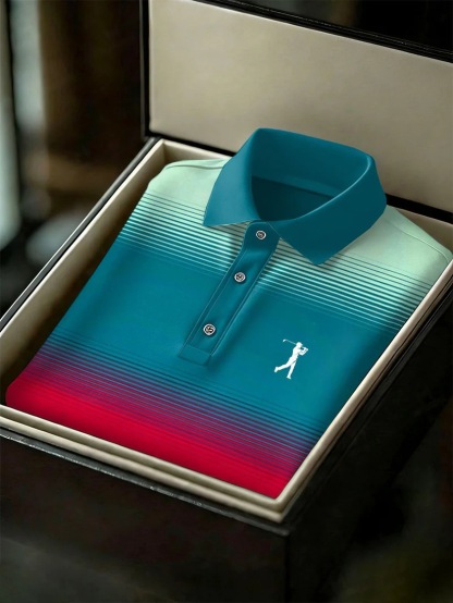 Men's Business Style Print Short Sleeved Polo Shirt