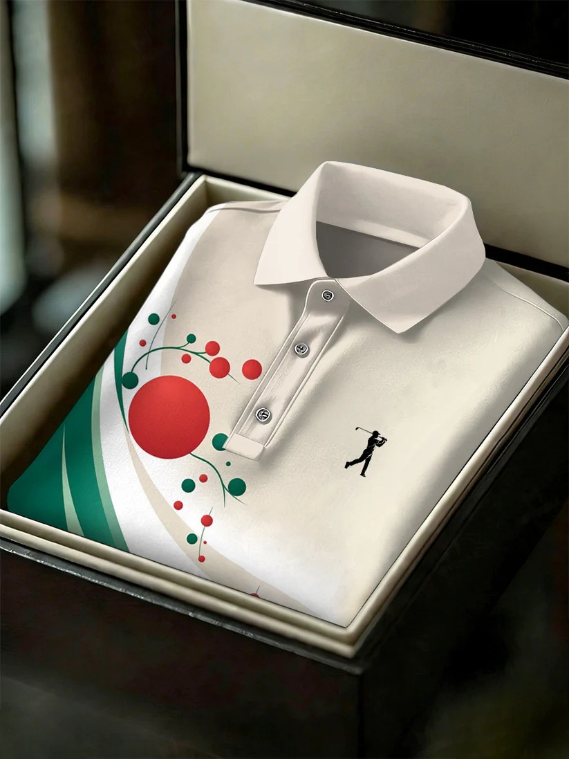 Men's Business Style Print Short Sleeved Polo Shirt