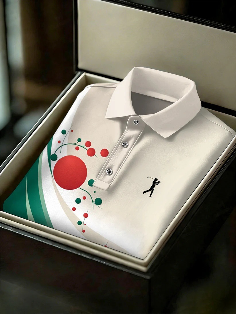 Men's Business Style Print Short Sleeved Polo Shirt