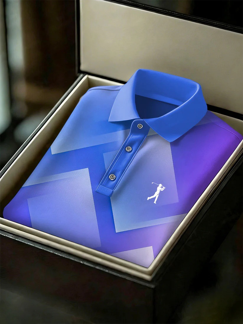 Men's Business Style Print Short Sleeved Polo Shirt