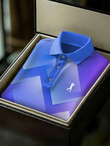 Men's Business Style Print Short Sleeved Polo Shirt