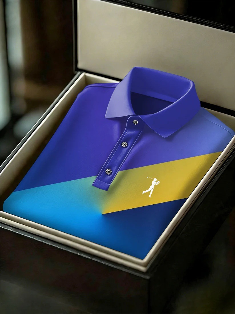 Men's Business Style Print Short Sleeved Polo Shirt