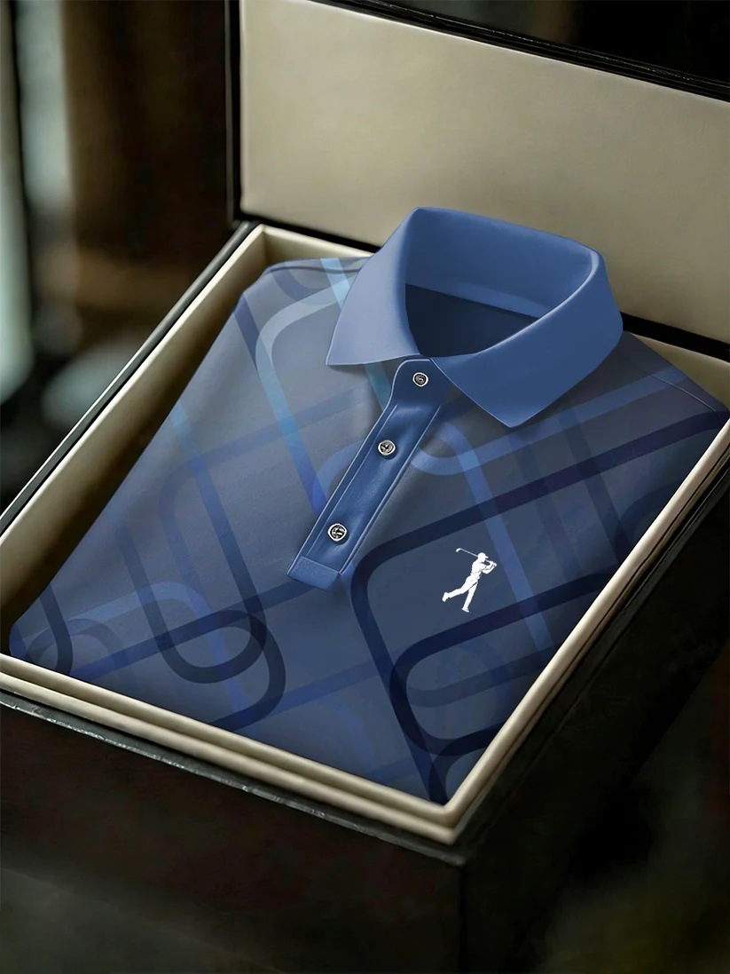 Men's Business Style Print Short Sleeved Polo Shirt