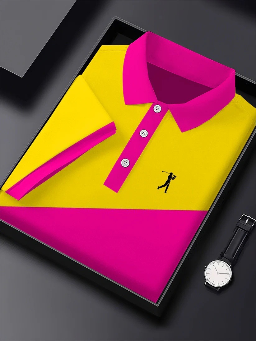 Men's Business Style Print Short Sleeved Polo Shirt