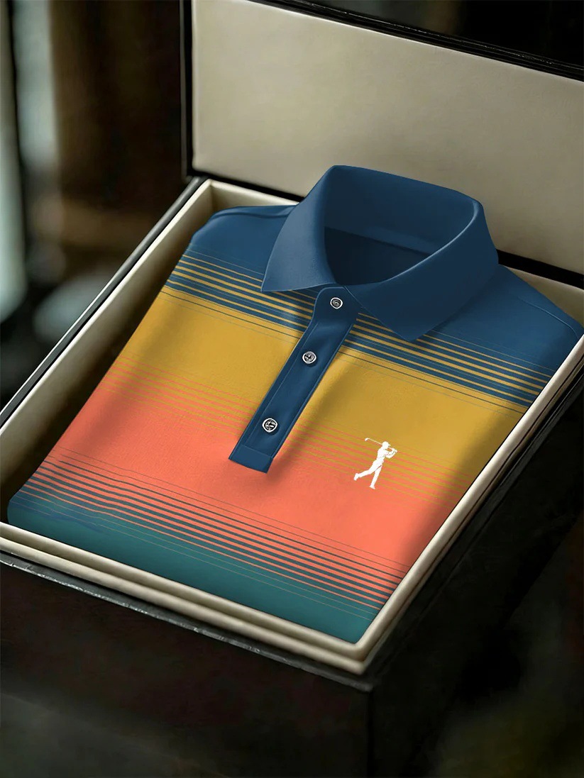 Men's Business Style Print Short Sleeved Polo Shirt