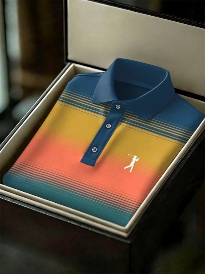 Men's Business Style Print Short Sleeved Polo Shirt