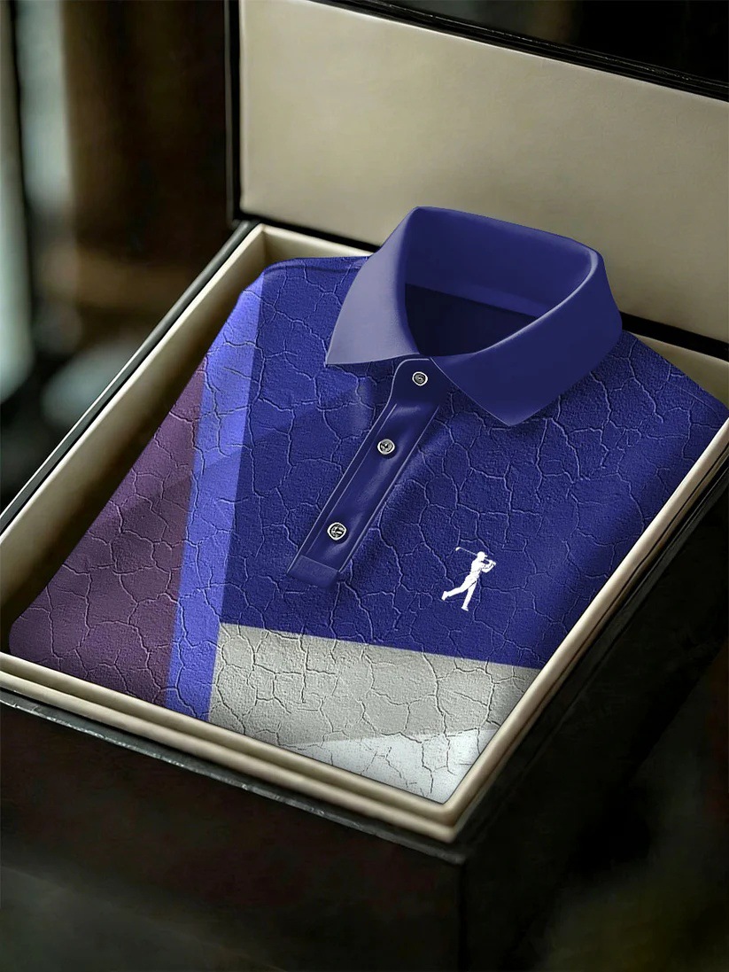 Men's Business Style Print Short Sleeved Polo Shirt