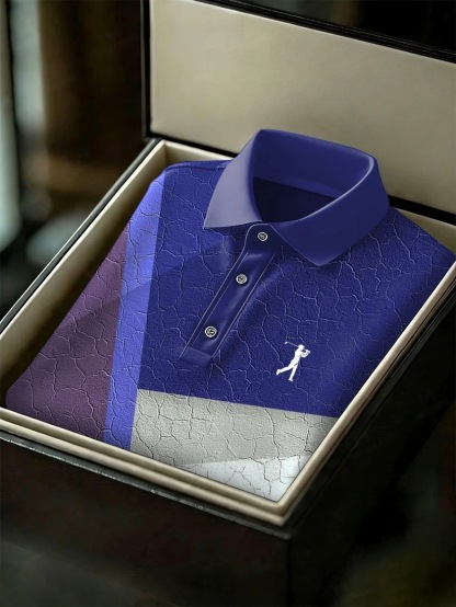 Men's Business Style Print Short Sleeved Polo Shirt