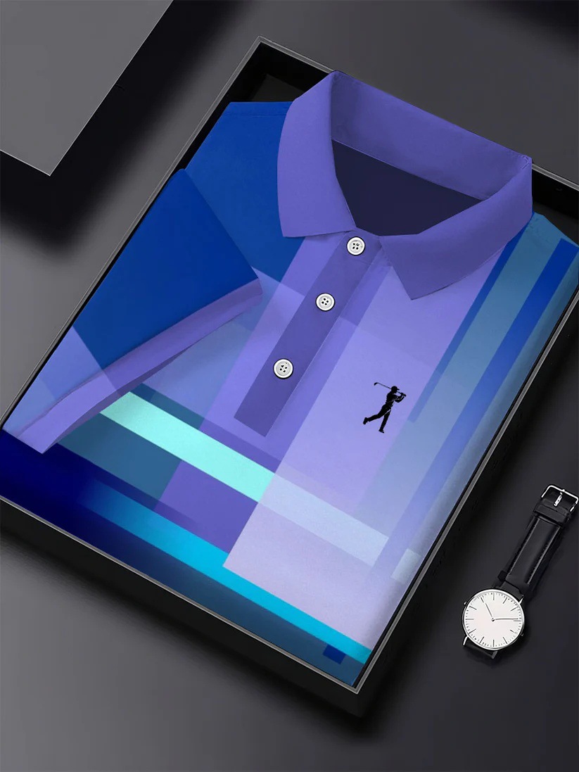 Men's Business Style Print Short Sleeved Polo Shirt