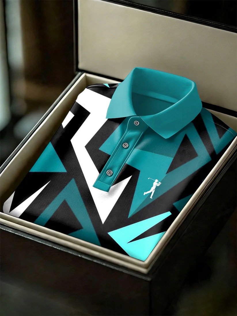 Men's Business Style Print Short Sleeved Polo Shirt