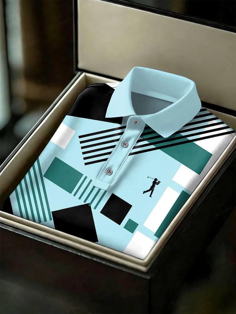 Men's Business Style Print Short Sleeved Polo Shirt