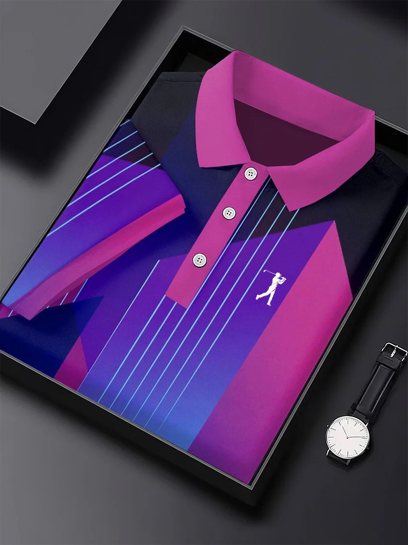 Men's Business Style Print Short Sleeved Polo Shirt