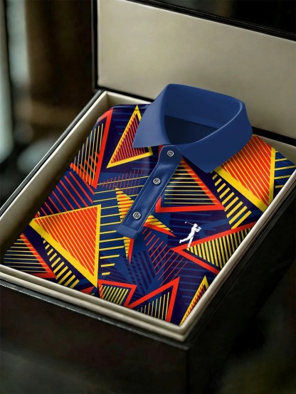 Men's Business Style Print Short Sleeved Polo Shirt