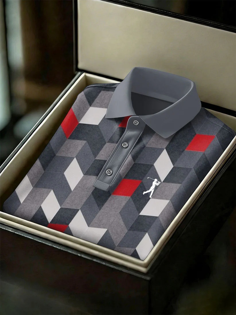 Men's Business Style Print Short Sleeved Polo Shirt