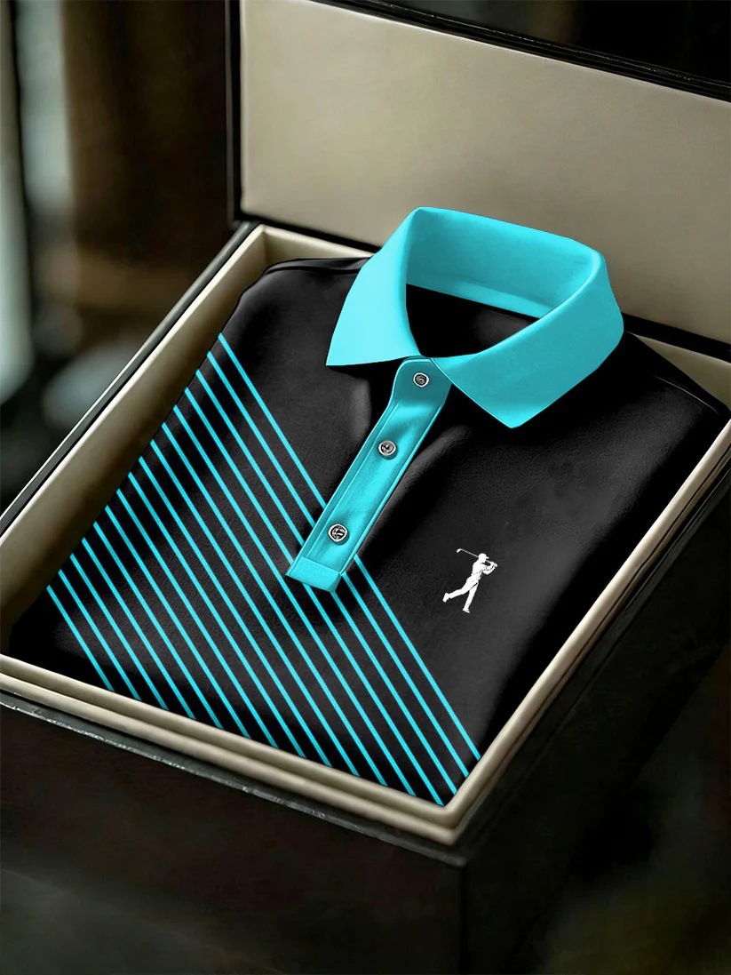 Men's Business Style Print Short Sleeved Polo Shirt