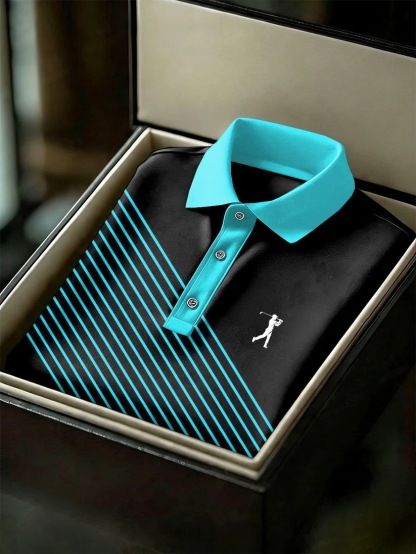 Men's Business Style Print Short Sleeved Polo Shirt